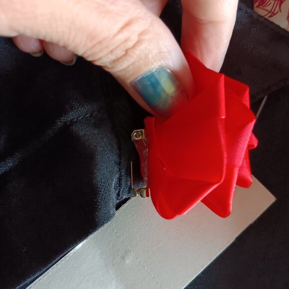 Vintage 80s Black Patterned Blouse Rose Detail Made in Canada Goth Deadstock NOS - Picture 8 of 10